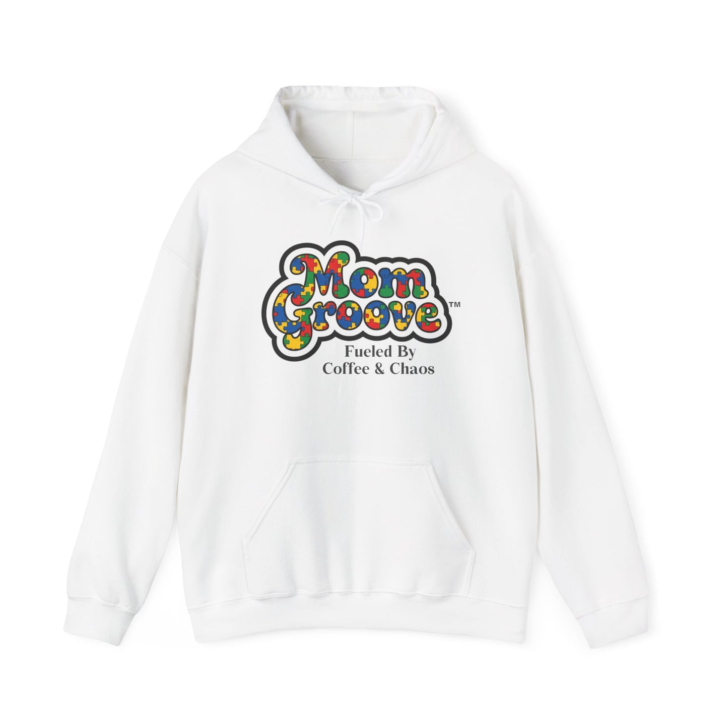 Mom Groove™ Autism Mom Hoodie - Fueled By Coffee & Chaos Puzzle Sweatshirt