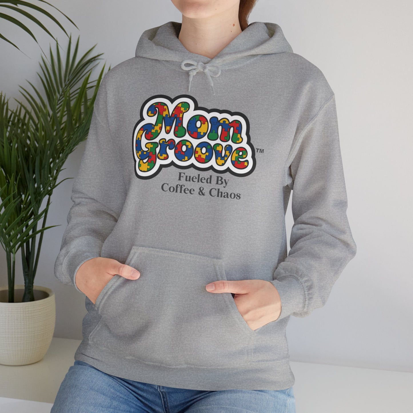 Mom Groove™ Autism Mom Hoodie - Fueled By Coffee & Chaos Puzzle Sweatshirt