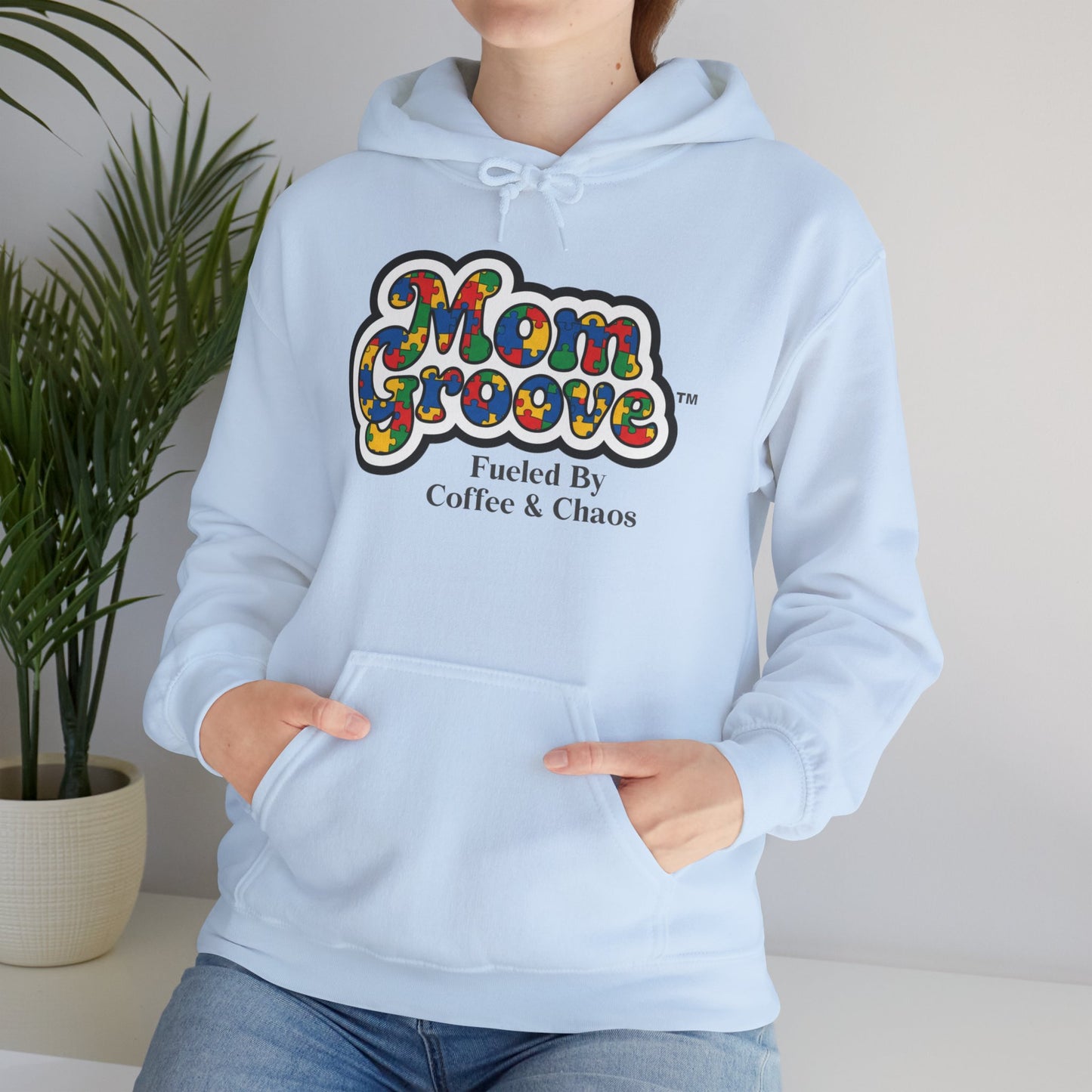 Mom Groove™ Autism Mom Hoodie - Fueled By Coffee & Chaos Puzzle Sweatshirt