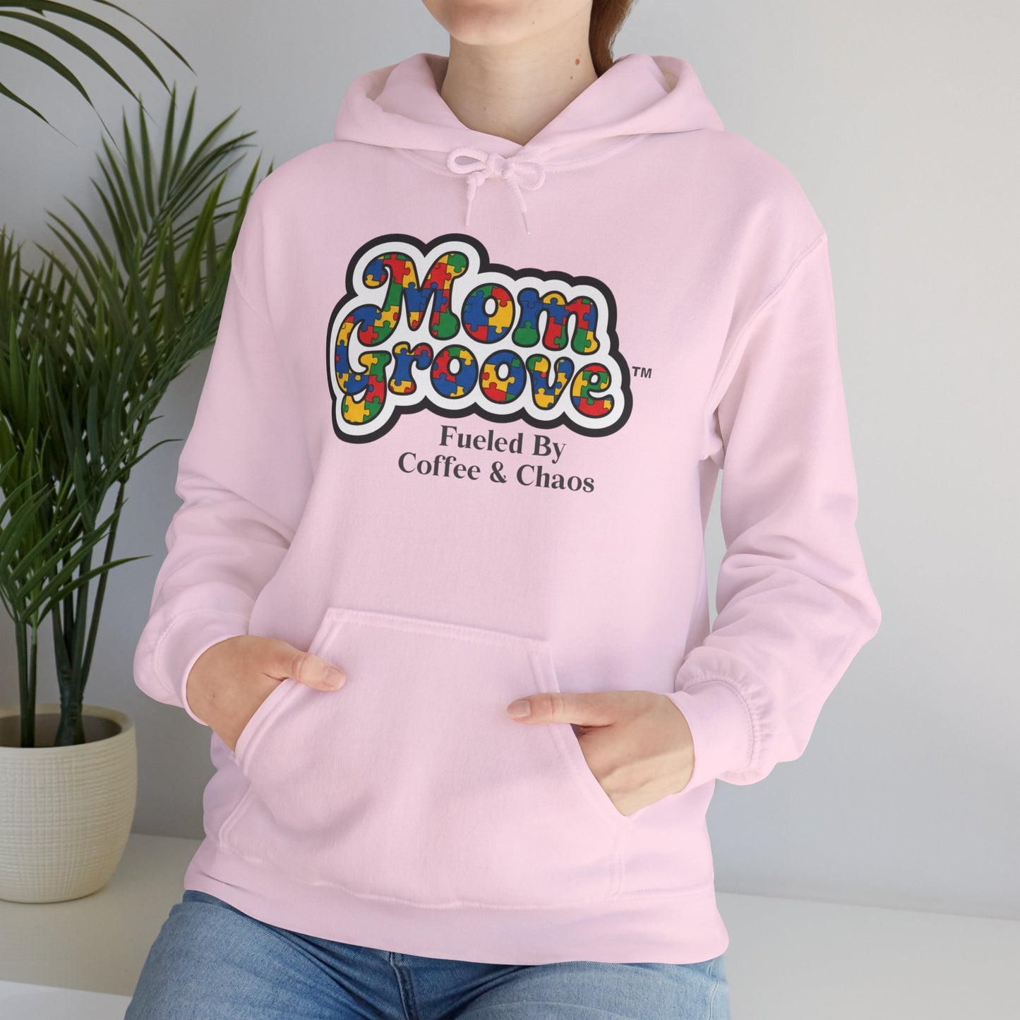 Mom Groove™ Autism Mom Hoodie - Fueled By Coffee & Chaos Puzzle Sweatshirt