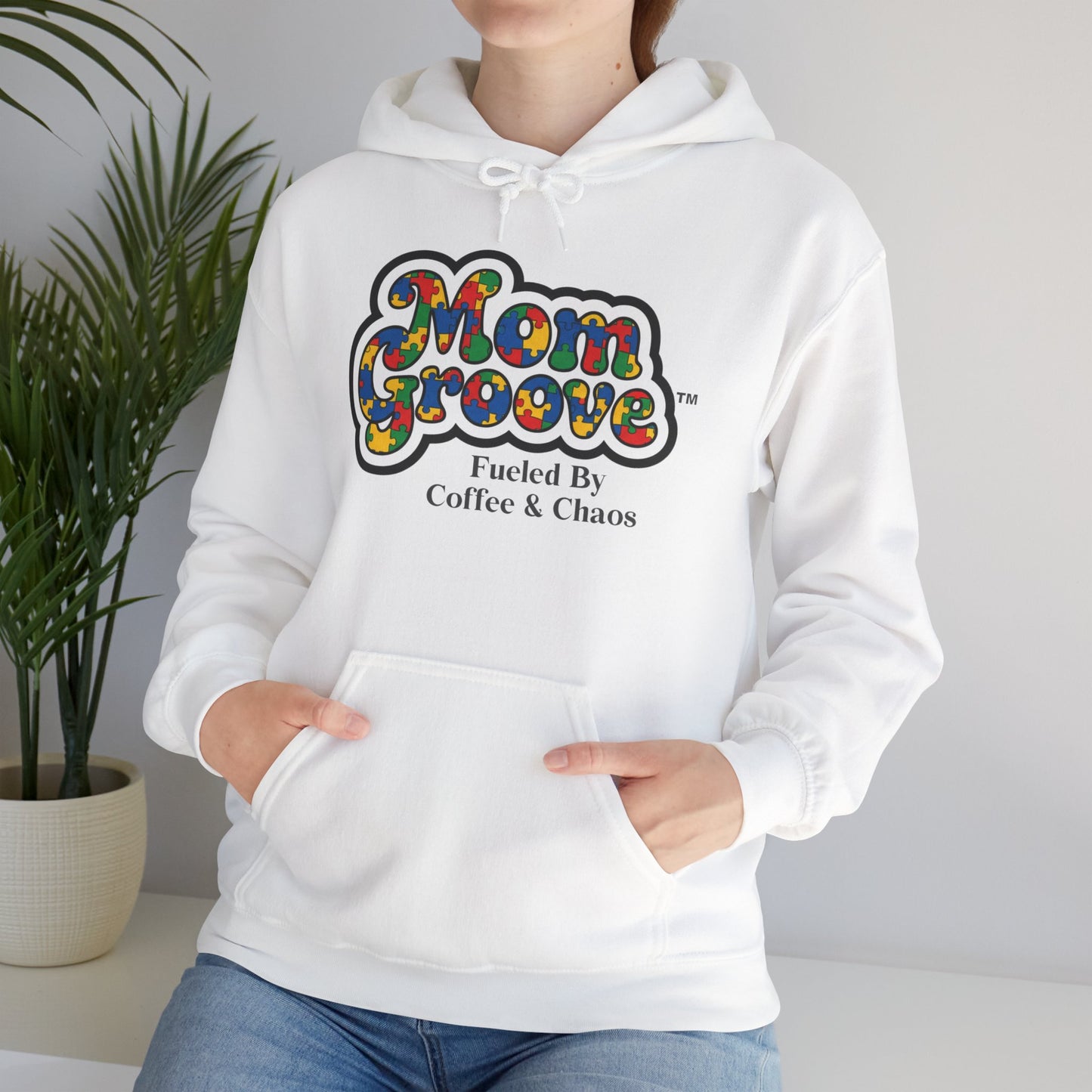 Mom Groove™ Autism Mom Hoodie - Fueled By Coffee & Chaos Puzzle Sweatshirt