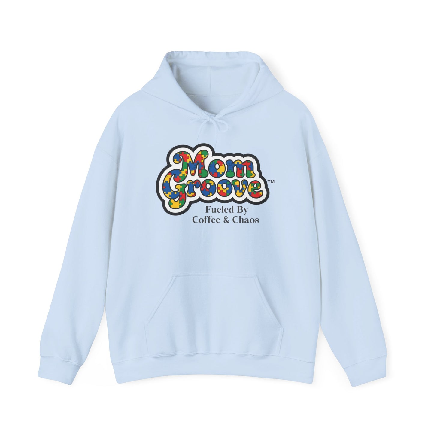 Mom Groove™ Autism Mom Hoodie - Fueled By Coffee & Chaos Puzzle Sweatshirt