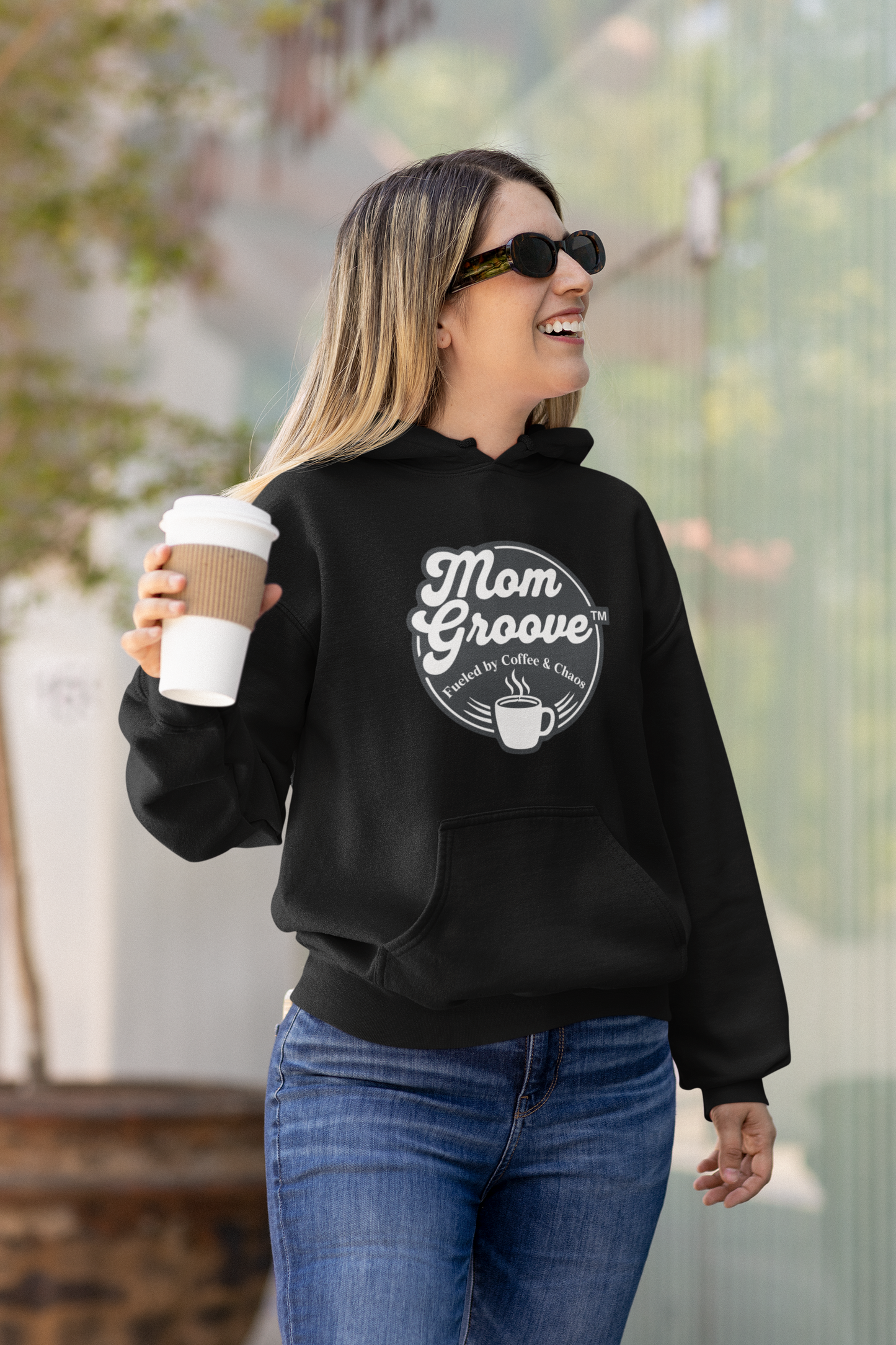 Mom Groove™ Busy Mom Hoodie - Fueled by Coffee & Chaos Sweatshirt