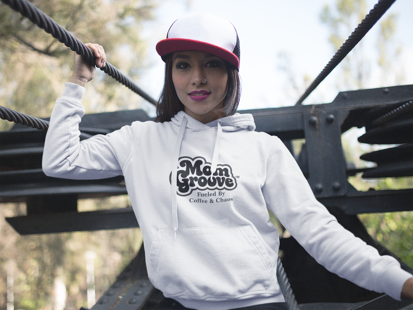 Mom Groove Hoodie - Retro 'Fueled By Coffee & Chaos' Mother's Day Sweatshirt