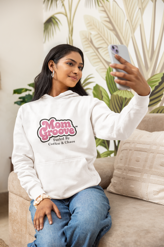 Mom Groove™ Mom Hoodie - Fueled by Coffee & Chaos Cozy Funny Sweatshirt